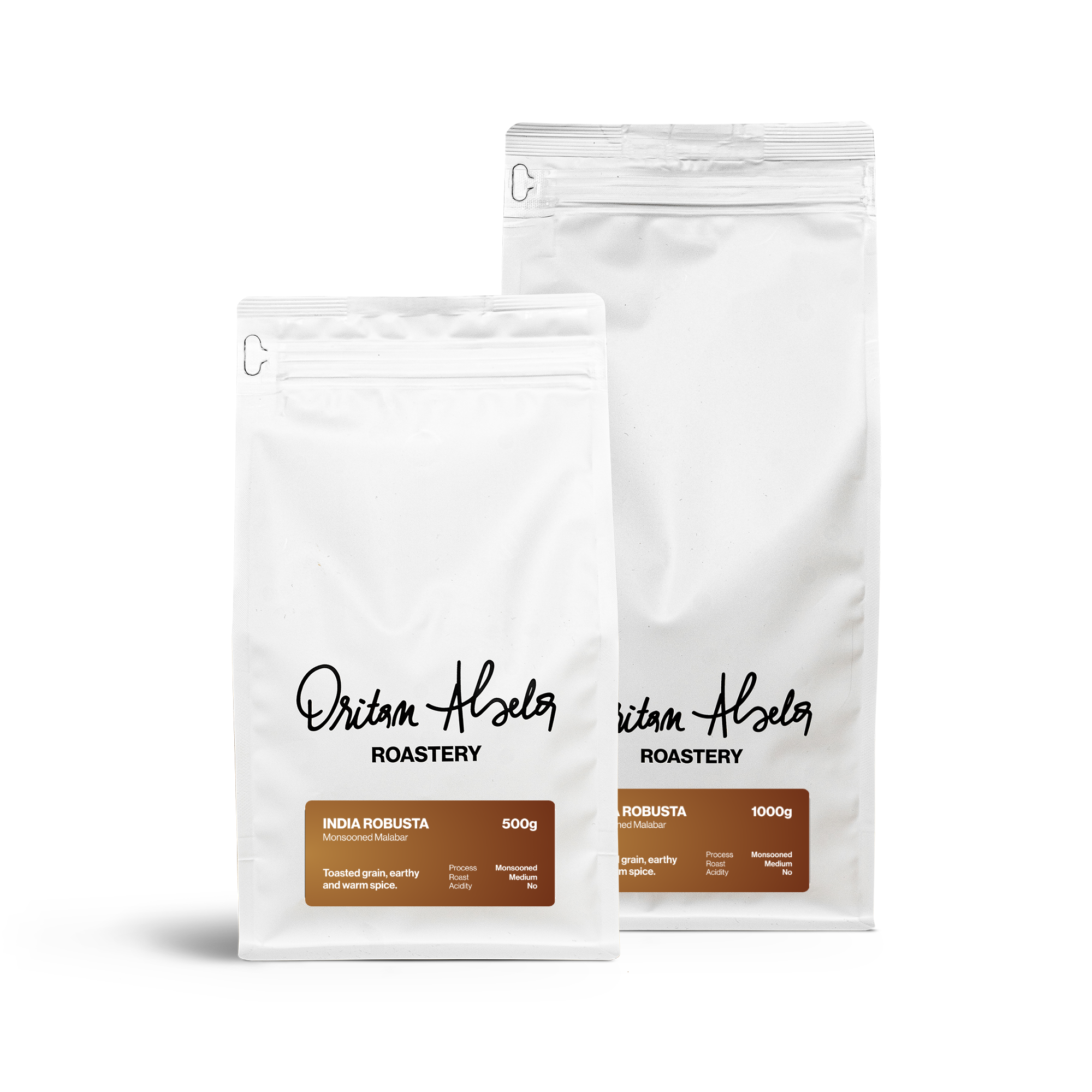 India Robusta Monsooned Malabar 500g and 1000g packshot