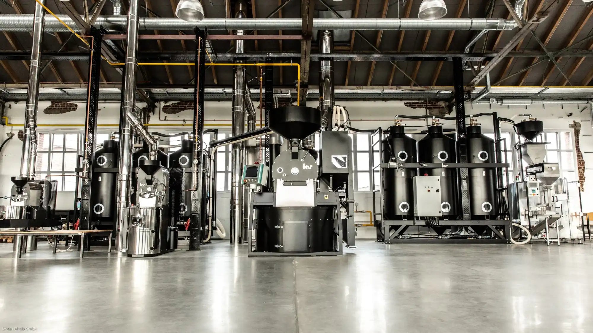 Industrial coffee roasting equipment.