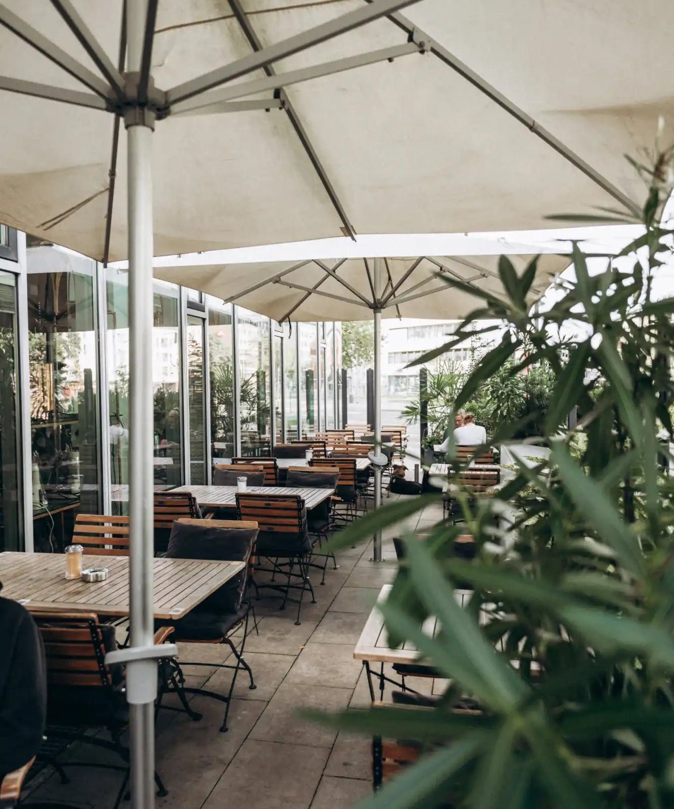Outdoor restaurant seating area.