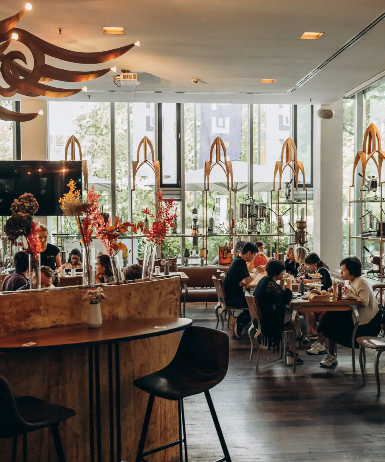 Restaurant interior with patrons.