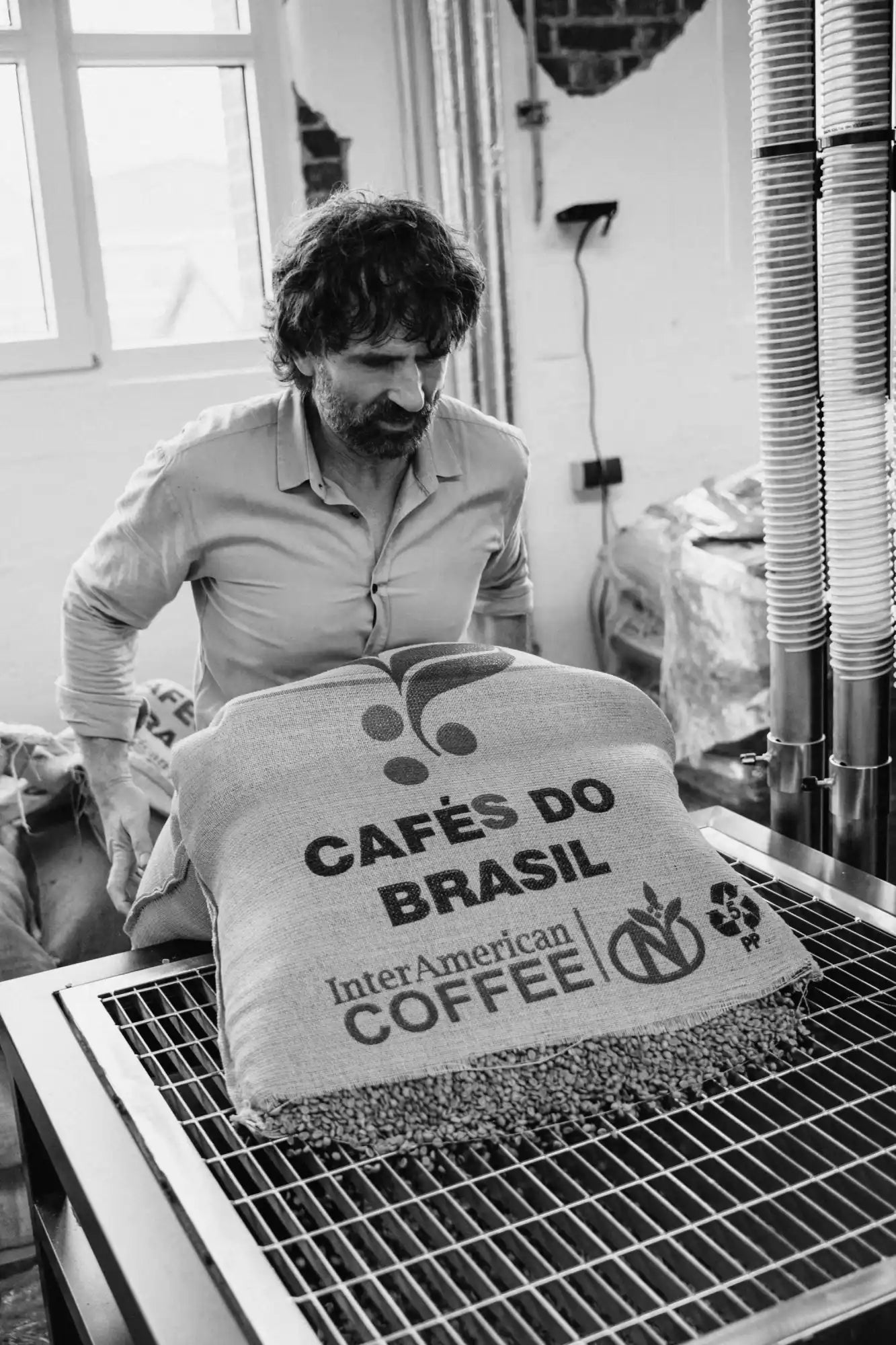 Sack of green coffee beans.